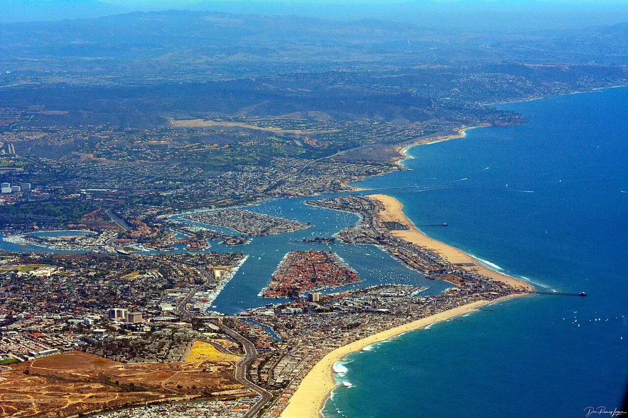 Aerial view of Newport Beach and the coast